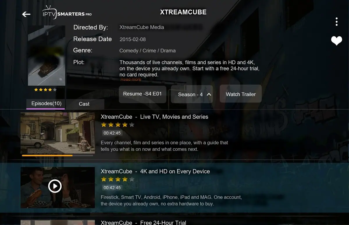 XtreamCube app showing live TV, movies and series on any device