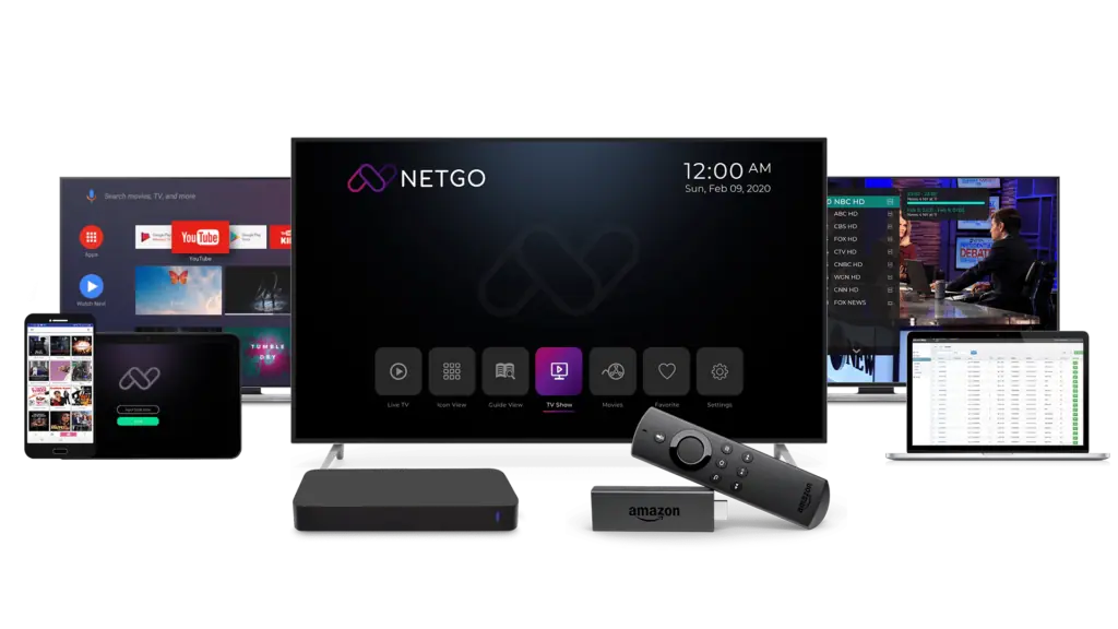 The service running on a television, a tablet, a phone and a laptop